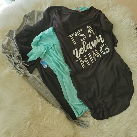 T Shirt Black/Gray/Aqua Blue Bundle SZ M - Picture 1 of 12